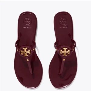 Tory Burch Women's burgundy mini miller sandals with Gold Logo